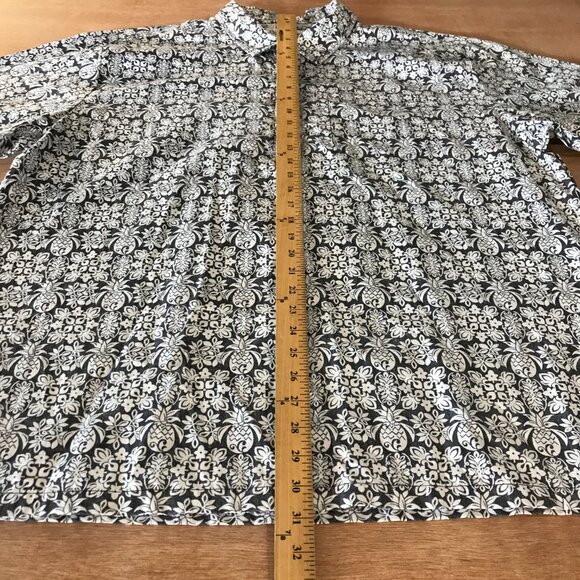 Bishop Street Hawaiian Shirt Men 3XL Gray Pineapple Floral Pocket Pullover 18264 - Picture 5 of 10